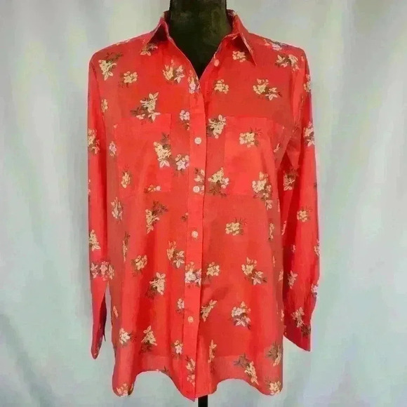 😍 NWOT 😍 Ann Taylor Loft Floral Everyday Shirt, Red, Size S - Picture 5 of 9
